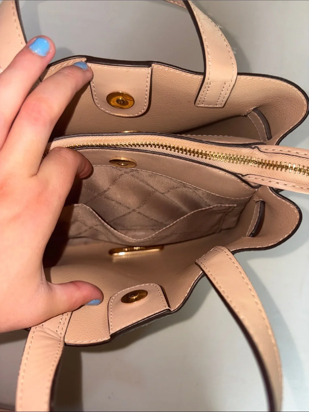 Michael Kors Nude tan Pebbled Leather Satchel with Gold Hardware